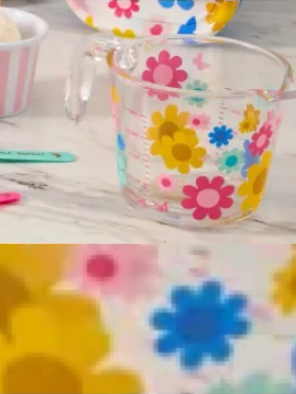 Floral Glass Measuring Cup in Pink, Yellow & Blue - Signature Collection
